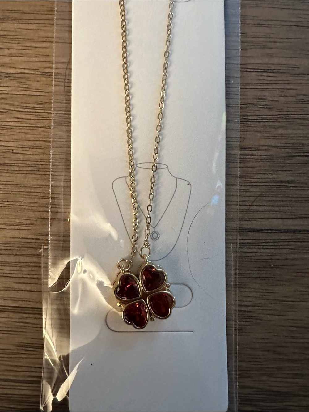 Gold-Tone Red Clover Pendant Necklace